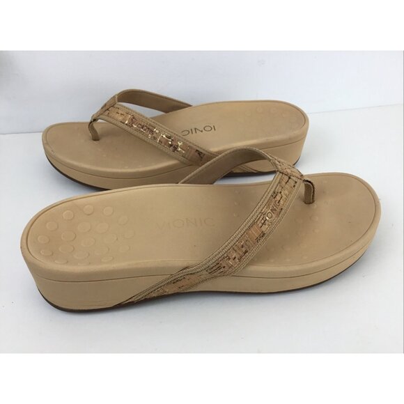 Vionic High Tide Sandals TVW4895 Cork/Gold Wedge Flip Flops Size 11W Wide - Picture 2 of 10